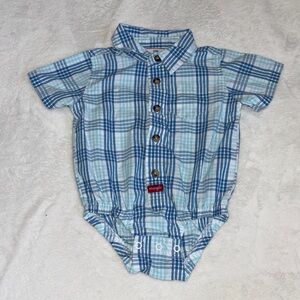 Wrangler Light Blue and Navy Plaid Short-Sleeve Onesie